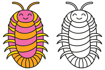 Adorable Cartoon Pill Bug Illustration Coloring Page Happy Isopod Arthropod Creature