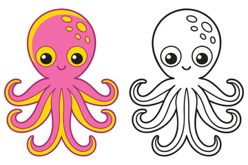 Adorable Pink and White Octopus Coloring Page Illustration for Kids