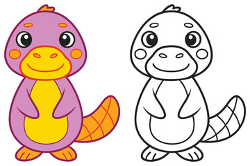 Adorable Cartoon Platypus Illustration Coloring Page for Kids