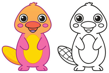Adorable Cartoon Platypus Illustration Coloring Page Fun for Kids Learning Animals