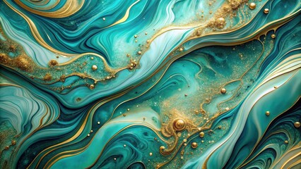Swirling turquoise marble abstract background with shimmering gold hues, evoking a sense of luxury and opulence , abstract background, sophisticated