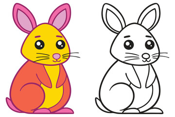 Adorable Cartoon Bunny Rabbit Coloring Page Illustration for Kids