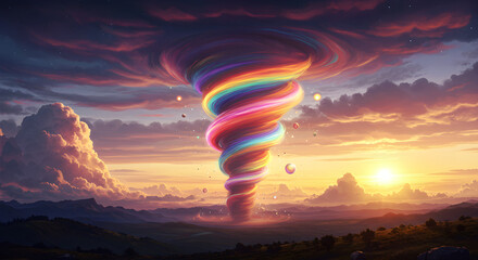Ethereal Twister: A Stunning 4K Artwork of a Vibrant Tornado in a Mystic Realm