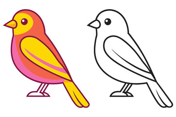 A Colorful Bird Illustration and its Outline for Coloring Pages and Activities