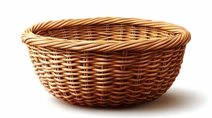 Empty Wicker Basket Isolated on White Background Generative Ai