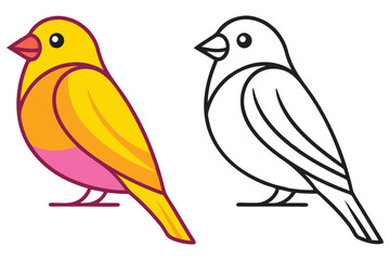 A Colorful Bird Illustration with a Colored and Line Art Version for Coloring Pages or Activities