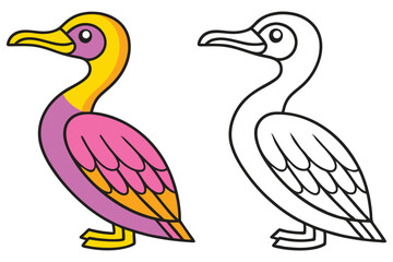 Adorable Cartoon Bird Coloring Page Illustration Featuring a Pink and Yellow Bird