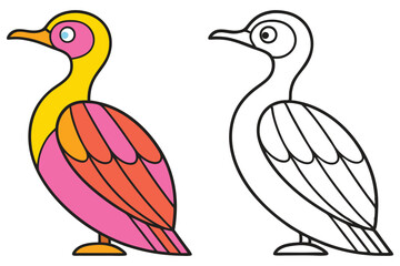 Colorful Bird Illustration with Coloring Page A vibrant and playful bird design perfect for children's books or educational materials
