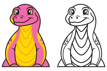 Adorable Cartoon Lizard Coloring Page Illustration Featuring a Pink and Yellow Lizard Character