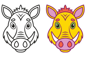 Adorable Warthog Face Coloring Page Illustration for Kids Learning and Fun Activities