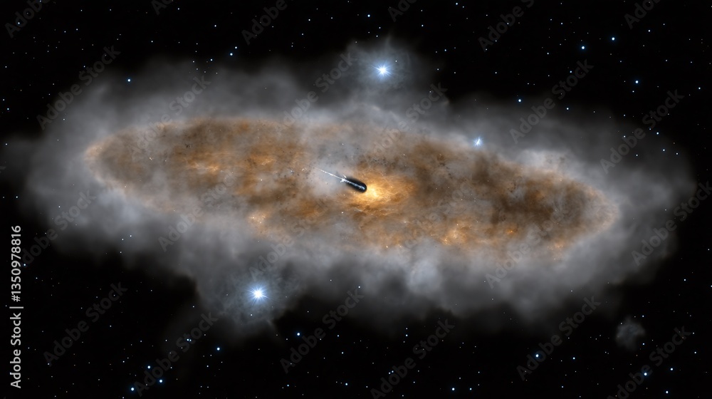 Poster a simulated spaceship traveling through an interstellar nebula cloud