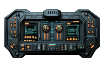 Futuristic Spaceship Control Panels with Glowing Elements on transparent background