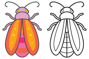 Adorable Cartoon Firefly Illustration Coloring Page for Kids Fun Activity