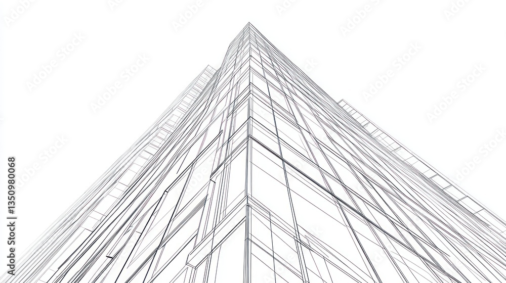 Poster architectural drawing of modern skyscraper, low angle view. possible use stock photo for architectur