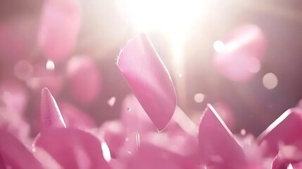 Fototapeta premium Pink Rose Petals Falling with Sunlit.