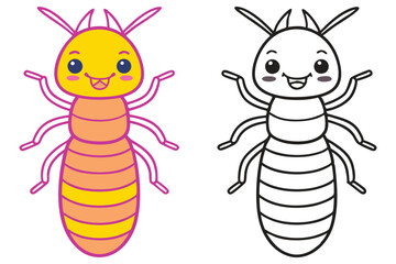 Adorable Cartoon Termite Illustration Coloring Page for Kids Learning Insects