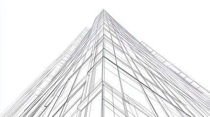 Architectural Drawing of Modern Skyscraper, Low Angle View. Possible use Stock photo for architectural design, urban planning, or modern building projects