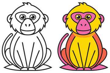 Adorable Cartoon Baboon Coloring Page Illustration Featuring a Cute Monkey Character Ready for Creative Fun