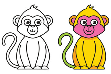 Adorable Cartoon Monkey Coloring Page Illustration Featuring a Cute Primate Sitting with a Curled Tail Ready for Creative Fun