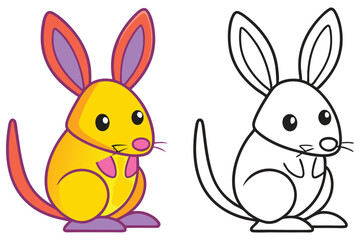 Adorable Yellow Bilby Cartoon Character Illustration with Coloring Page
