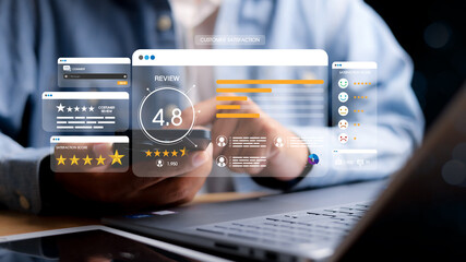 Customer review satisfaction feedback survey concept. Customer can evaluate quality of service...