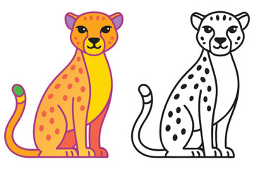 Adorable Cheetah Illustration Color and Outline Versions for Kids Activity Book