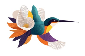 Fototapeta premium Floral Hummingbird in Flight for Abstract Art.