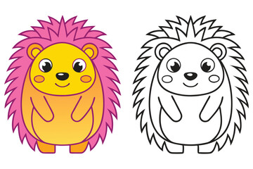 Adorable Cartoon Hedgehog Illustration with Coloring Page Option for Kids Activities