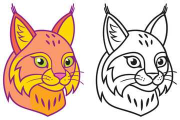 Obraz premium Adorable Bobcat Head Illustrations Coloring Book Page Wild Cat Portrait