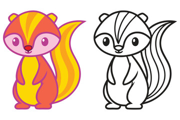 Adorable Cartoon Chipmunk Illustration Color and Outline Version for Kids Coloring Book