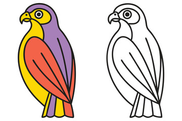 Colorful Bird Illustration and Line Art Drawing for Coloring Pages Bird Design for Kids Activities