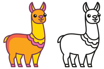Adorable Llama Illustration Two Versions Orange and Black and White Cute Animal Cartoon Character Design