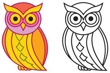 A Pair of Colorful and Line Art Owls Sitting Pretty