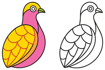 A Colorful Bird Illustration with a Coloring Page Version Perfect for Kids Activities and Educational Materials