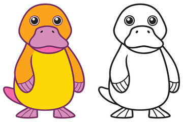 Adorable Platypus Cartoon Illustration Coloring Page Fun for Kids