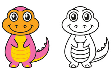 Adorable Cartoon Baby Alligator Color and Line Art Illustration for Kids