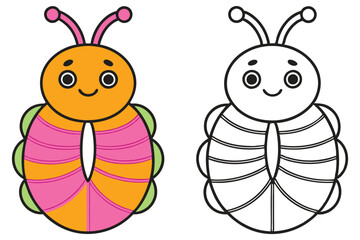 Adorable Cartoon Bug Coloring Page Illustration for Kids Featuring a Cute Insect with Bright Colors and a Simple Design Perfect for Preschoolers and Toddlers
