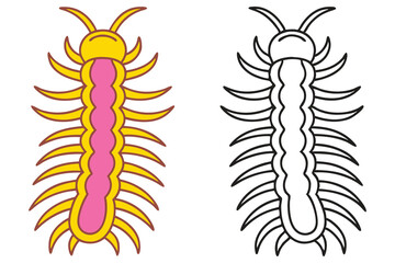 A Colorful Centipede and Its Line Art Version A Fun Illustration for Children's Books Coloring Pages or Educational Materials