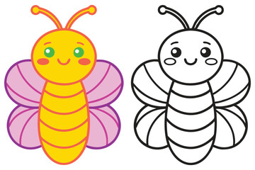 Adorable Cartoon Bee Butterfly Coloring Page for Kids Learning and Fun Activities