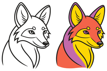 Adorable Fox Illustration Coloring Page Line Art and Vibrant Color Version