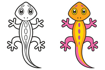 Obraz premium Adorable Cartoon Gecko Coloring Page Illustration for Kids Fun Learning Activities