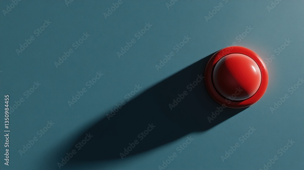 Aufkleber bright red button on teal background with long shadow reflecting artistry in minimalist design aesth