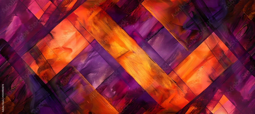 Poster abstract background with diagonal geometric shapes blending in orange and purple tones – empty templ