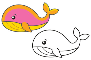 Cute Cartoon Whale Illustration Coloring Page for Kids Learning Activity Book
