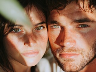 Intimate portraits of a couple natural setting close-up photography soft diffused light eye level perspective genuine smiles