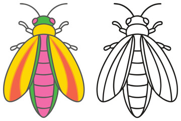 Colorful Insect Illustration with Coloring Page Option  A Fun Brightly Colored Bug and its Black and White Counterpart