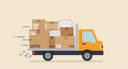 Fast Delivery Truck Loaded with Packages and Envelopes on the Road