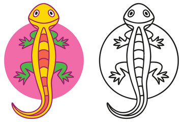 Colorful Lizard Illustration with Outline Version for Kids Coloring Book Pages or Educational Materials