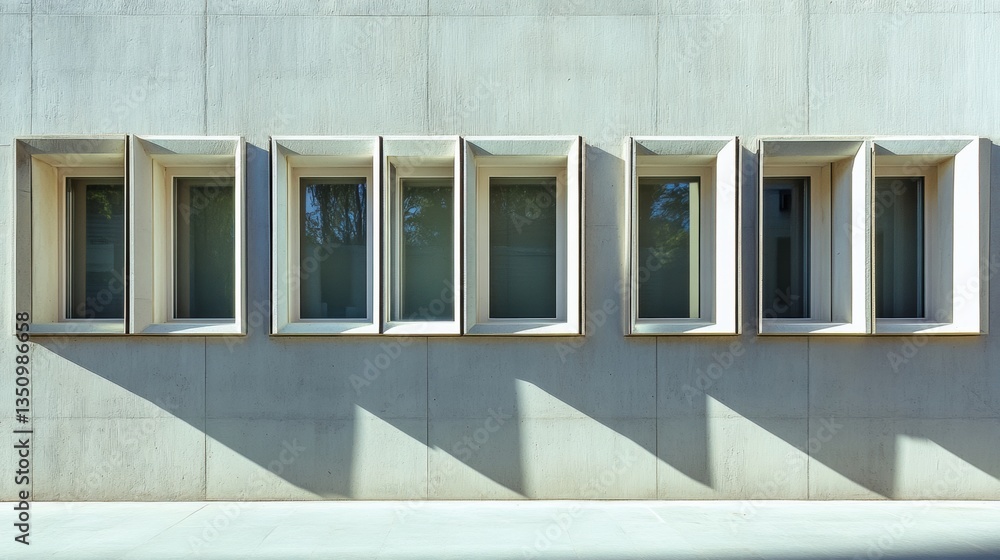 Poster modern architectural design with unique windows and shadows on a concrete wall showcasing minimalist
