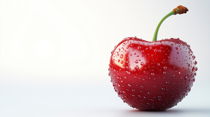 Close-up cherry image with emphasis on shiny texture and rich color against white.